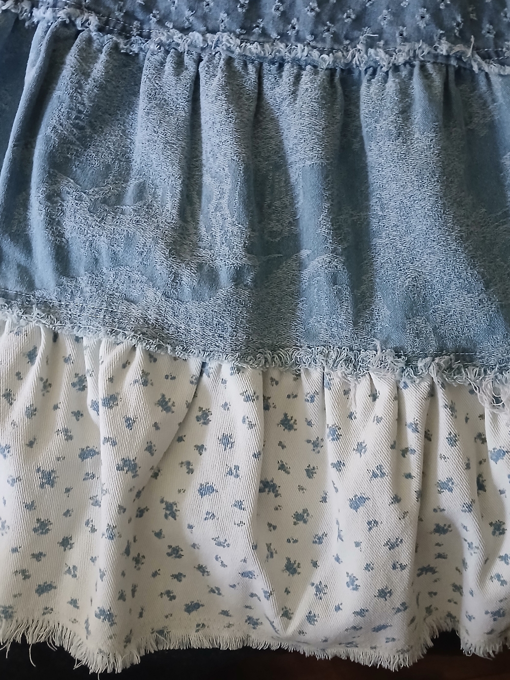POL Patchwork Wide-Leg Pants in Light Blue and Cream - Picture 4 of 5